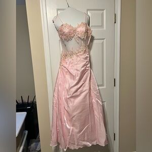 Pink sheer and floral Prom dress